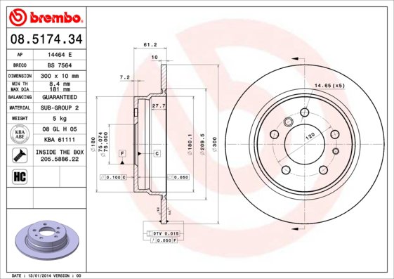 BREMBO brzdový kotouč 08.5174.34, sada 2 ks