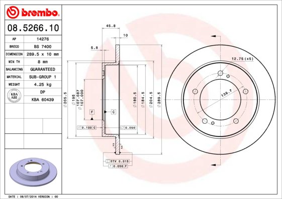 BREMBO brzdový kotouč 08.5266.10, sada 2 ks