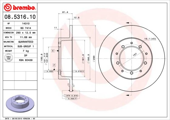 BREMBO brzdový kotouč 08.5316.10, sada 2 ks