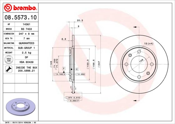 BREMBO brzdový kotouč 08.5573.10, sada 2 ks