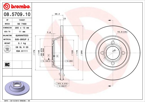 BREMBO brzdový kotouč 08.5709.10, sada 2 ks