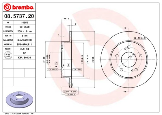 BREMBO brzdový kotouč 08.5737.20, sada 2 ks