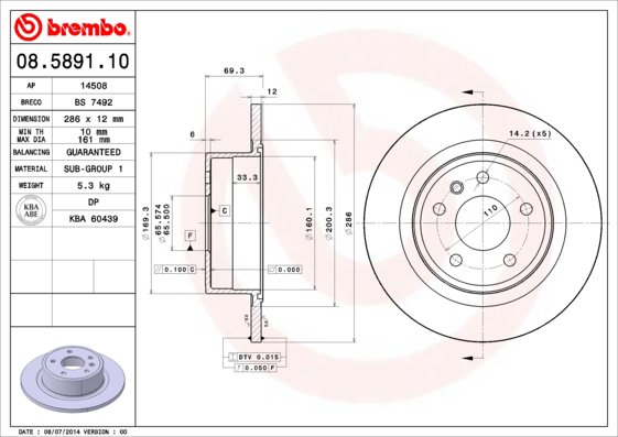 BREMBO brzdový kotouč 08.5891.10, sada 2 ks