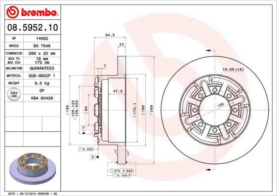 BREMBO brzdový kotouč 08.5952.10, sada 2 ks