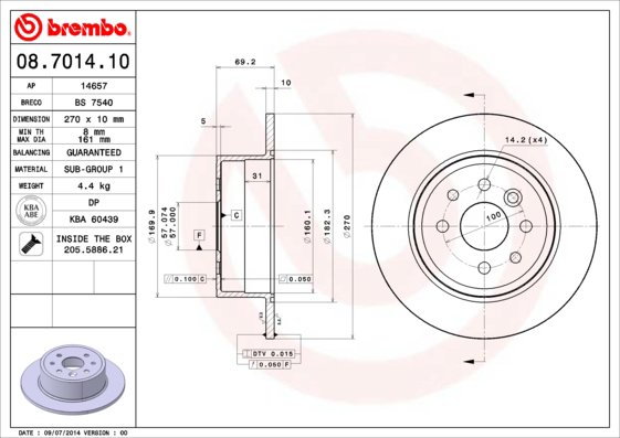 BREMBO brzdový kotouč 08.7014.10, sada 2 ks