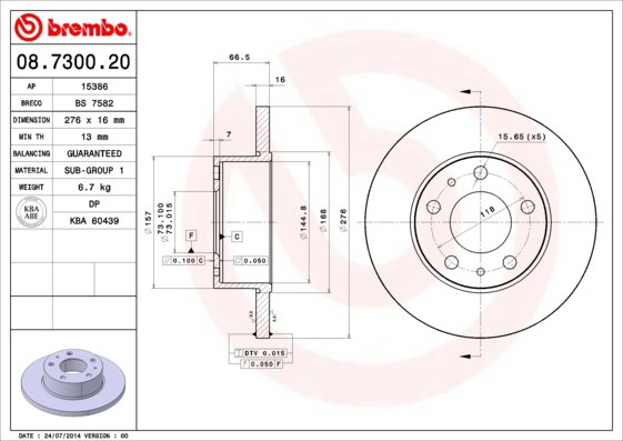 BREMBO brzdový kotouč 08.7300.20, sada 2 ks