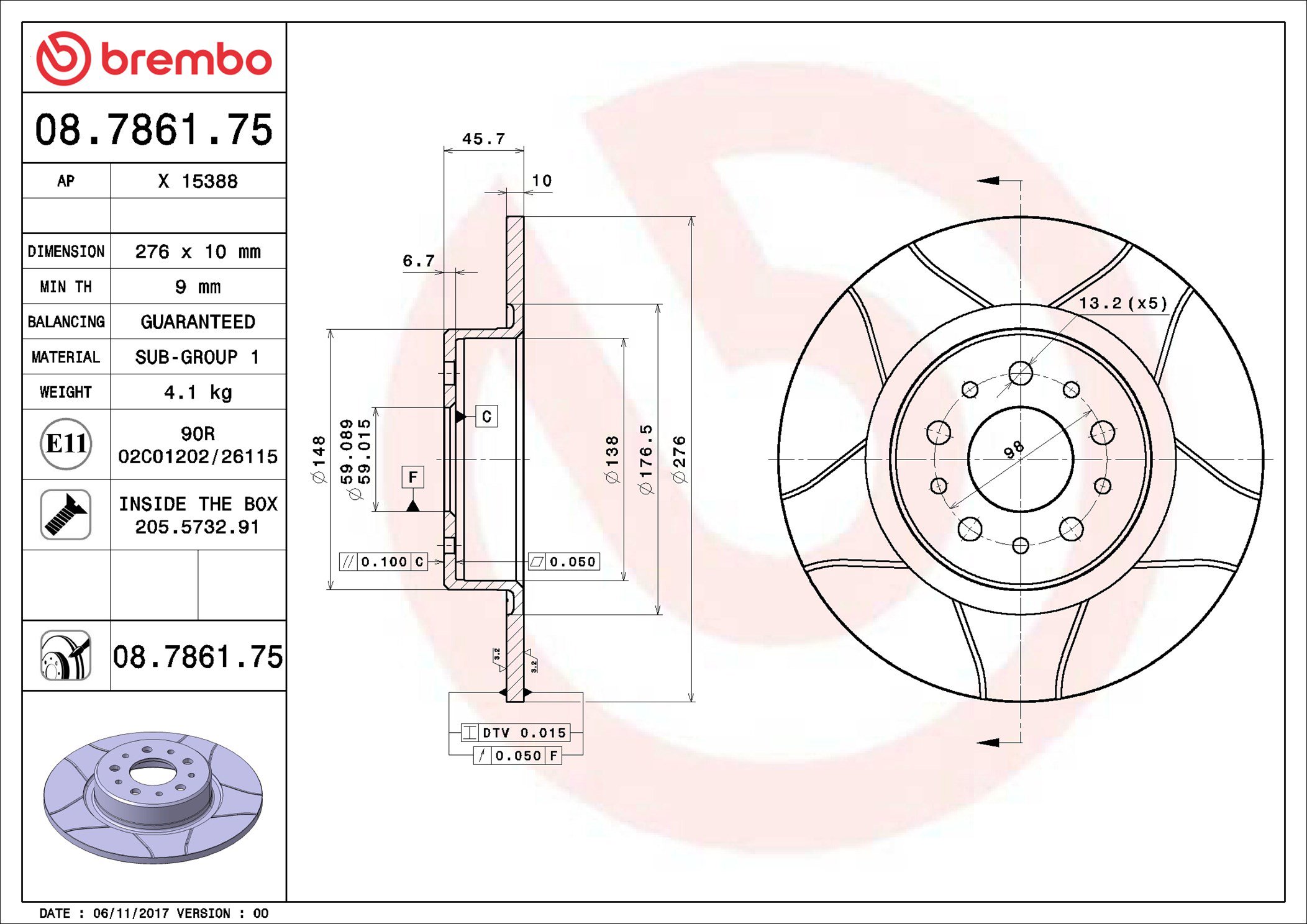 BREMBO brzdový kotouč 08.7861.75, sada 2 ks