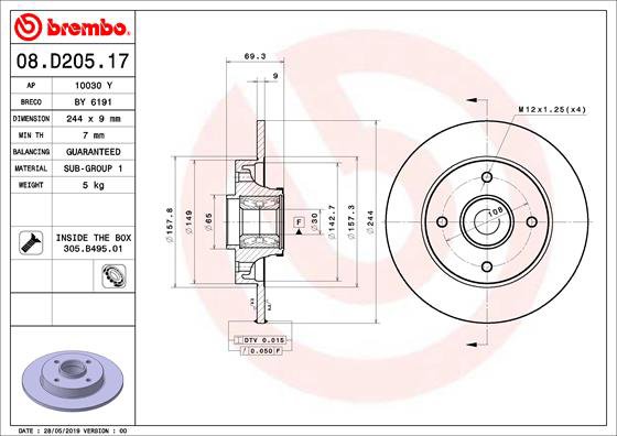 BREMBO brzdový kotouč 08.D205.17, sada 2 ks