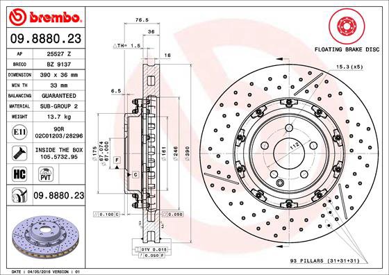 BREMBO brzdový kotouč 09.8880.23, sada 2 ks