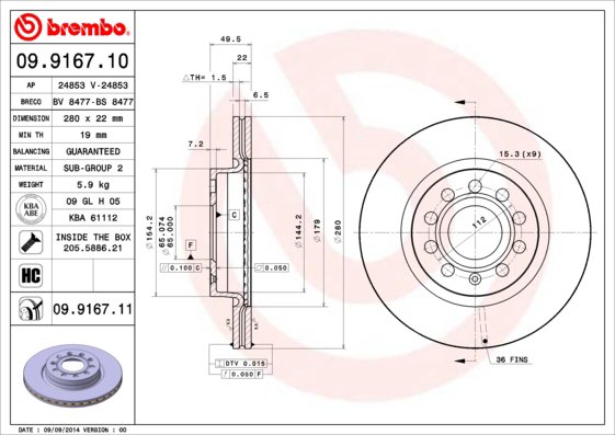 BREMBO Kotouč brzd OC2 280 BREMBO 09.9167.11, sada 2 ks
