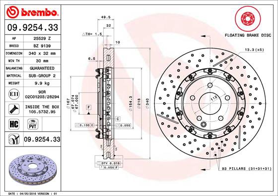 BREMBO brzdový kotouč 09.9254.33, sada 2 ks