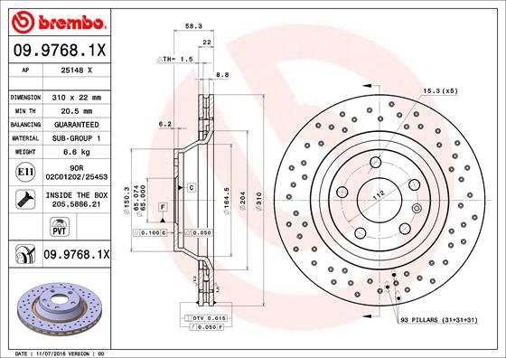 BREMBO brzdový kotouč 09.9768.1X, sada 2 ks
