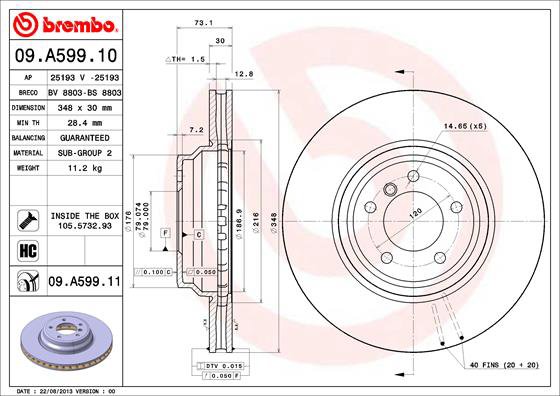BREMBO brzdový kotouč 09.A599.11, sada 2 ks