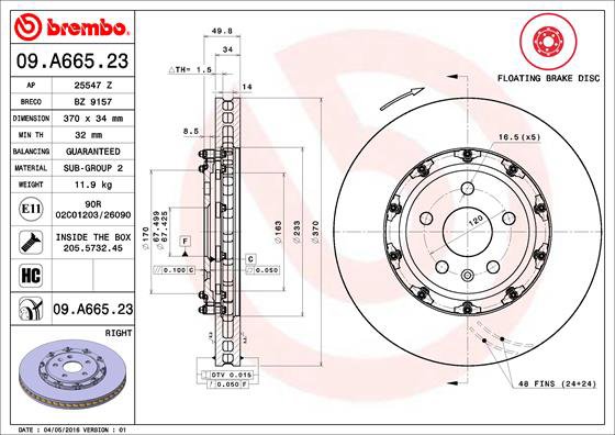 BREMBO brzdový kotouč 09.A665.23, sada 2 ks