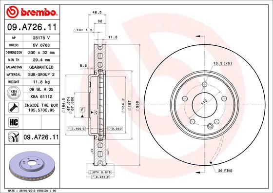 BREMBO brzdový kotouč 09.A726.11, sada 2 ks