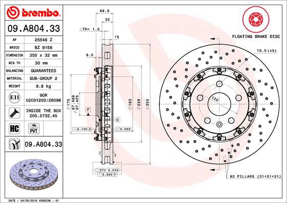 BREMBO brzdový kotouč 09.A804.33, sada 2 ks