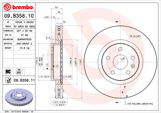 BREMBO brzdový kotouč 09.B358.11, sada 2 ks