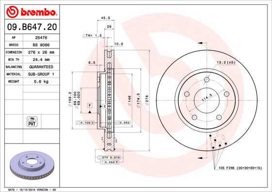 BREMBO brzdový kotouč 09.B647.21, sada 2 ks