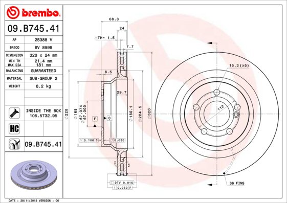 BREMBO brzdový kotouč 09.B745.41, sada 2 ks