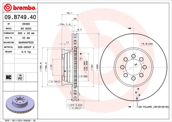 BREMBO brzdový kotouč 09.B749.40, sada 2 ks