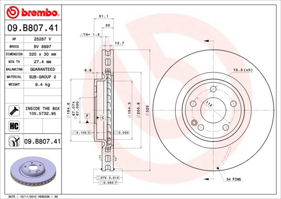 BREMBO brzdový kotouč 09.B807.41, sada 2 ks