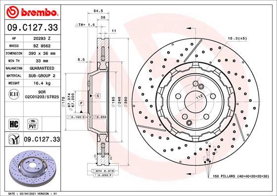BREMBO brzdový kotouč 09.C127.33, sada 2 ks