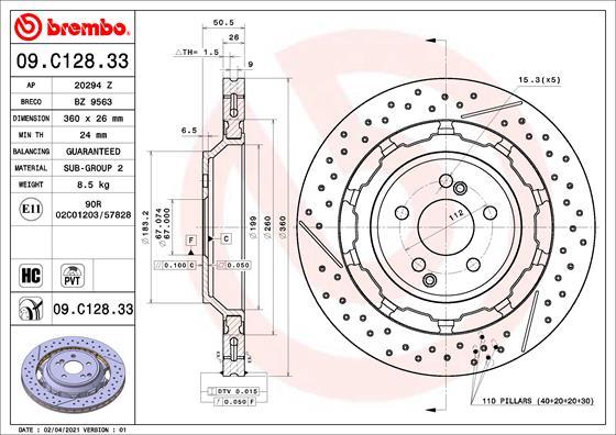 BREMBO brzdový kotouč 09.C128.33, sada 2 ks