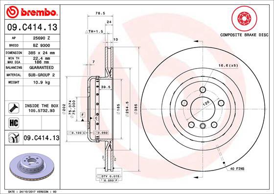BREMBO brzdový kotouč 09.C414.13, sada 2 ks