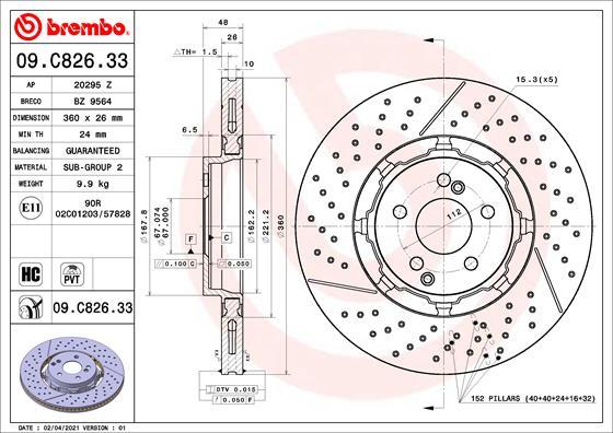 BREMBO brzdový kotouč 09.C826.33, sada 2 ks