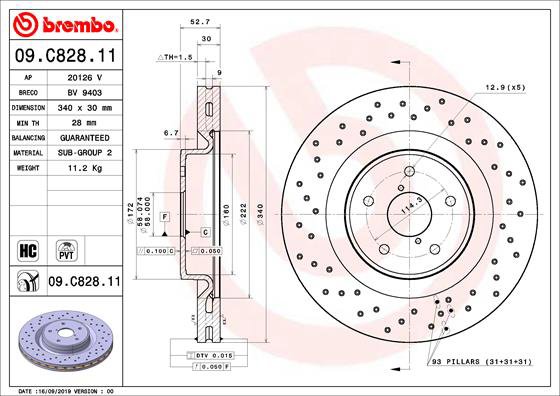 BREMBO brzdový kotouč 09.C828.11, sada 2 ks
