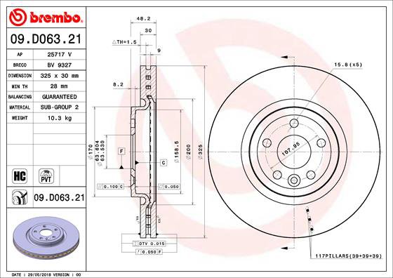 BREMBO brzdový kotouč 09.D063.21, sada 2 ks
