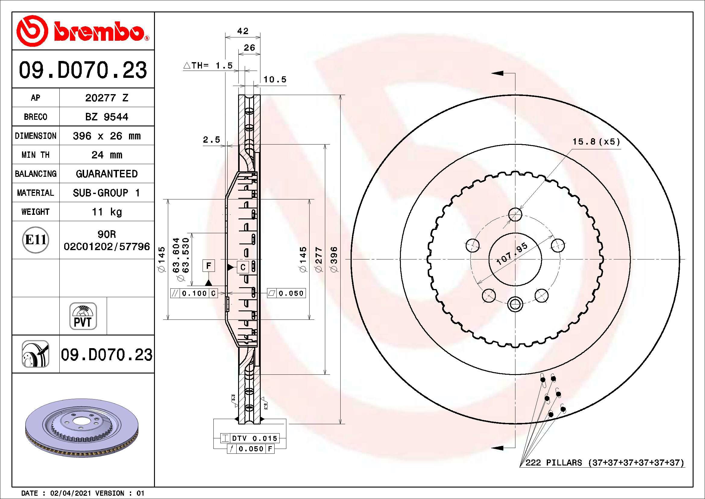 BREMBO brzdový kotouč 09.D070.23, sada 2 ks