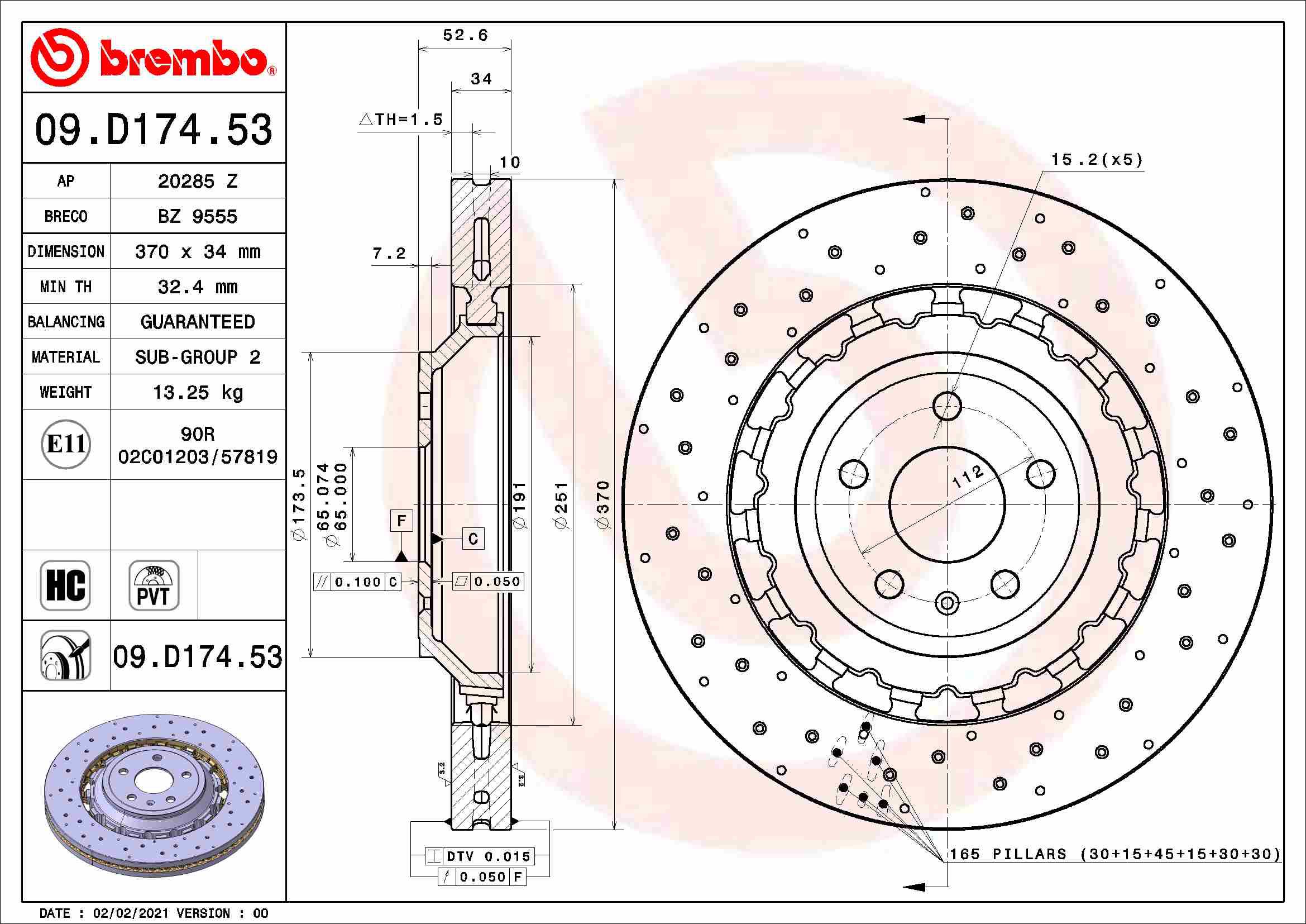 BREMBO brzdový kotouč 09.D174.53, sada 2 ks