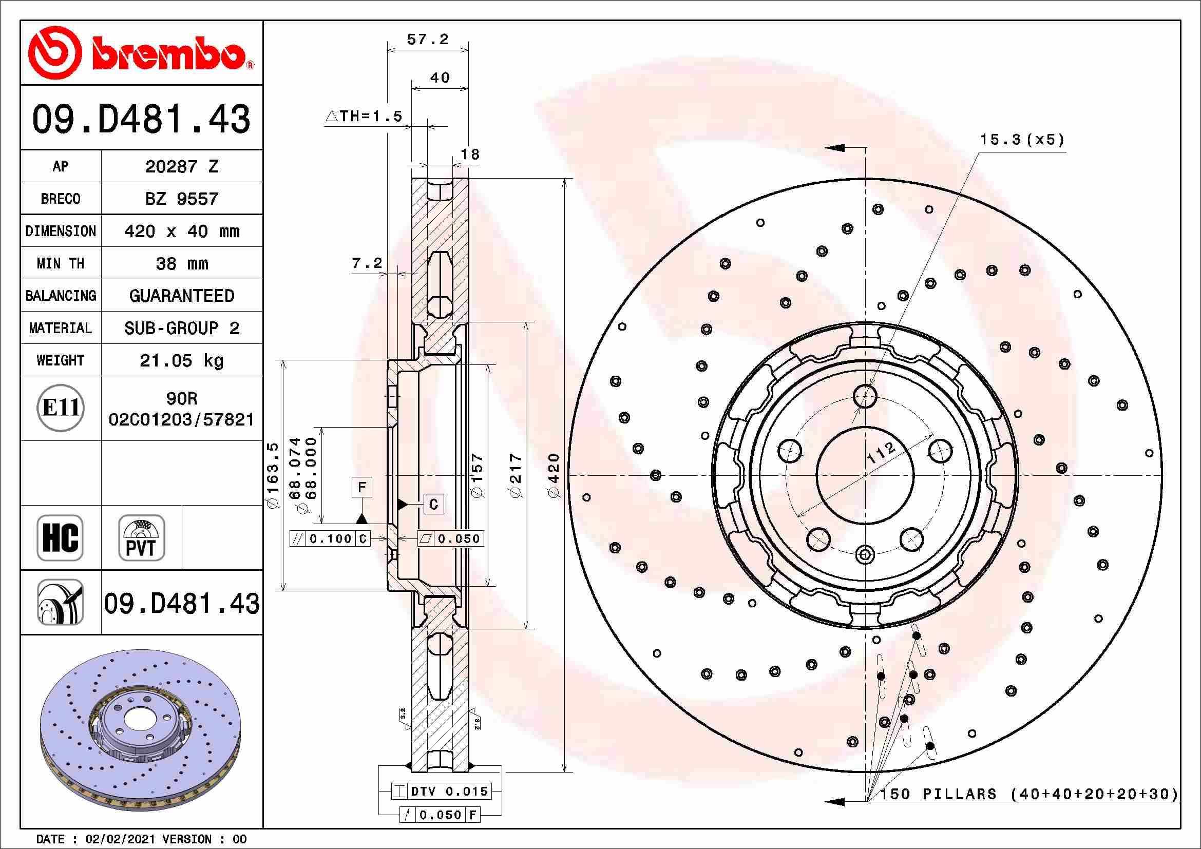 BREMBO brzdový kotouč 09.D481.43, sada 2 ks