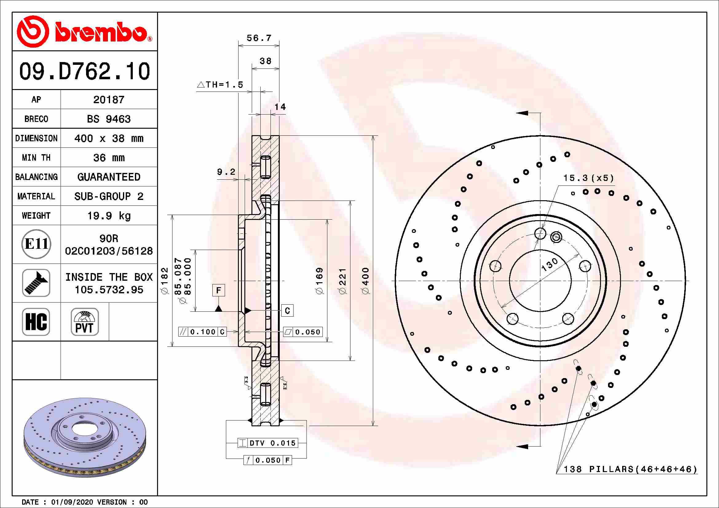 BREMBO brzdový kotouč 09.D762.10, sada 2 ks