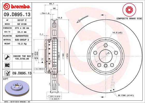 BREMBO brzdový kotouč 09.D895.13, sada 2 ks