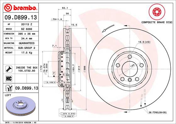 BREMBO brzdový kotouč 09.D899.13, sada 2 ks