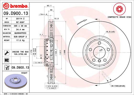 BREMBO brzdový kotouč 09.D900.13, sada 2 ks