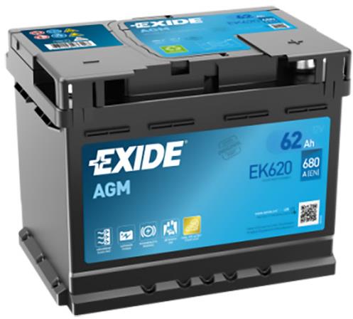 EXIDE START-STOP AGM, 62Ah, 12V, EK620