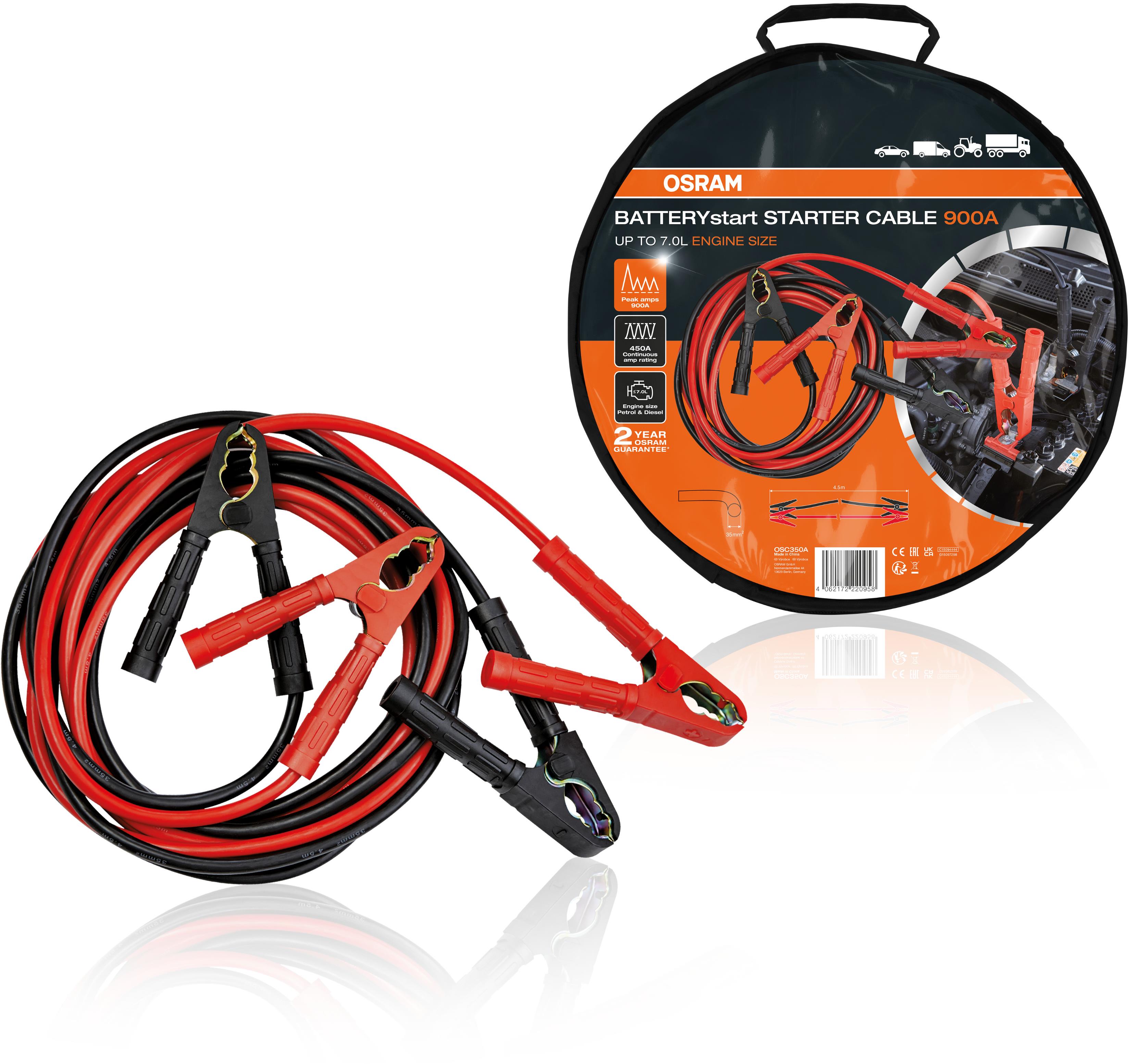 OSRAM startovací kabel 12/24V, 900A, hliník/měď