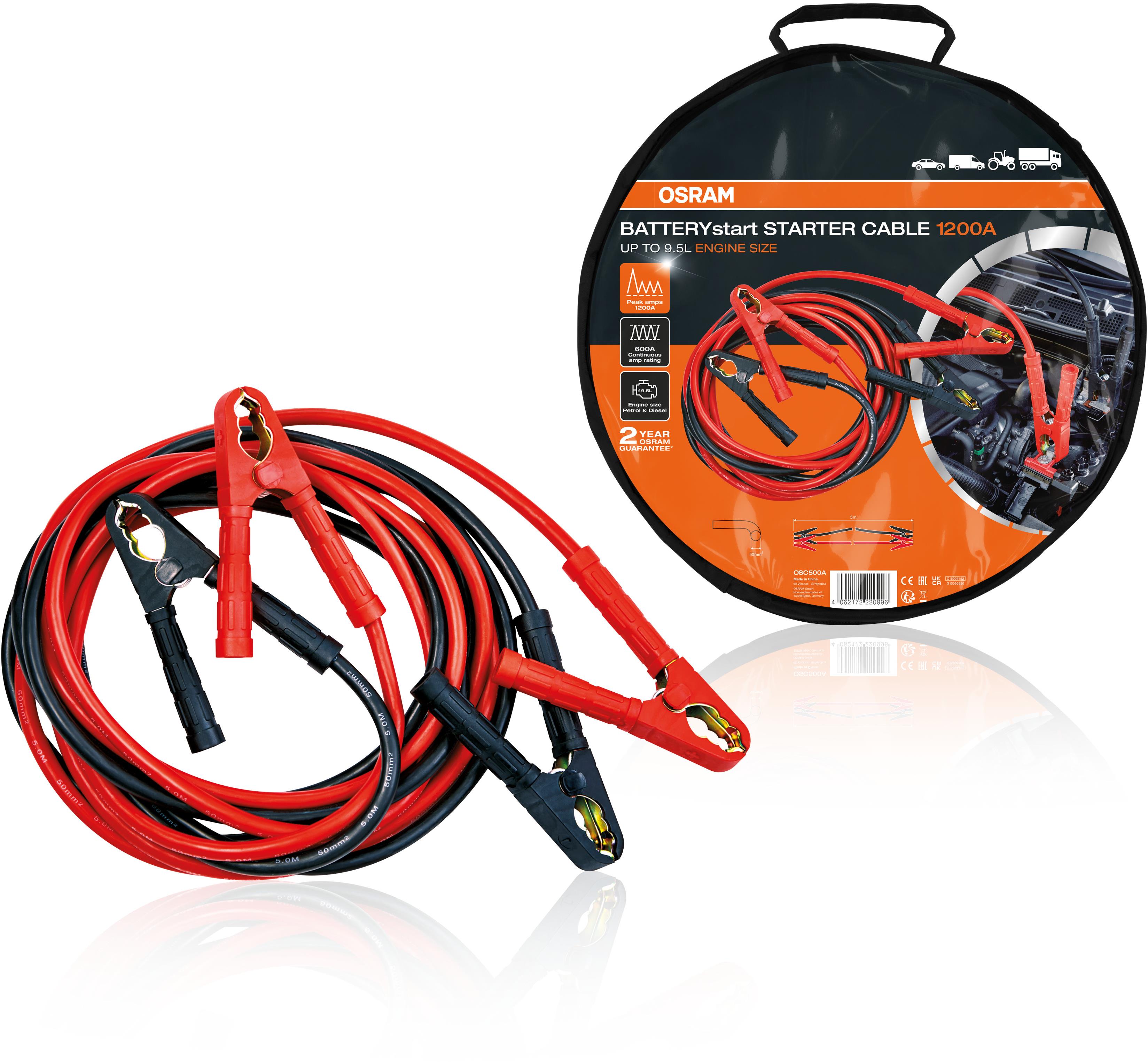 OSRAM startovací kabel 12/24V, 1200A, hliník/měď