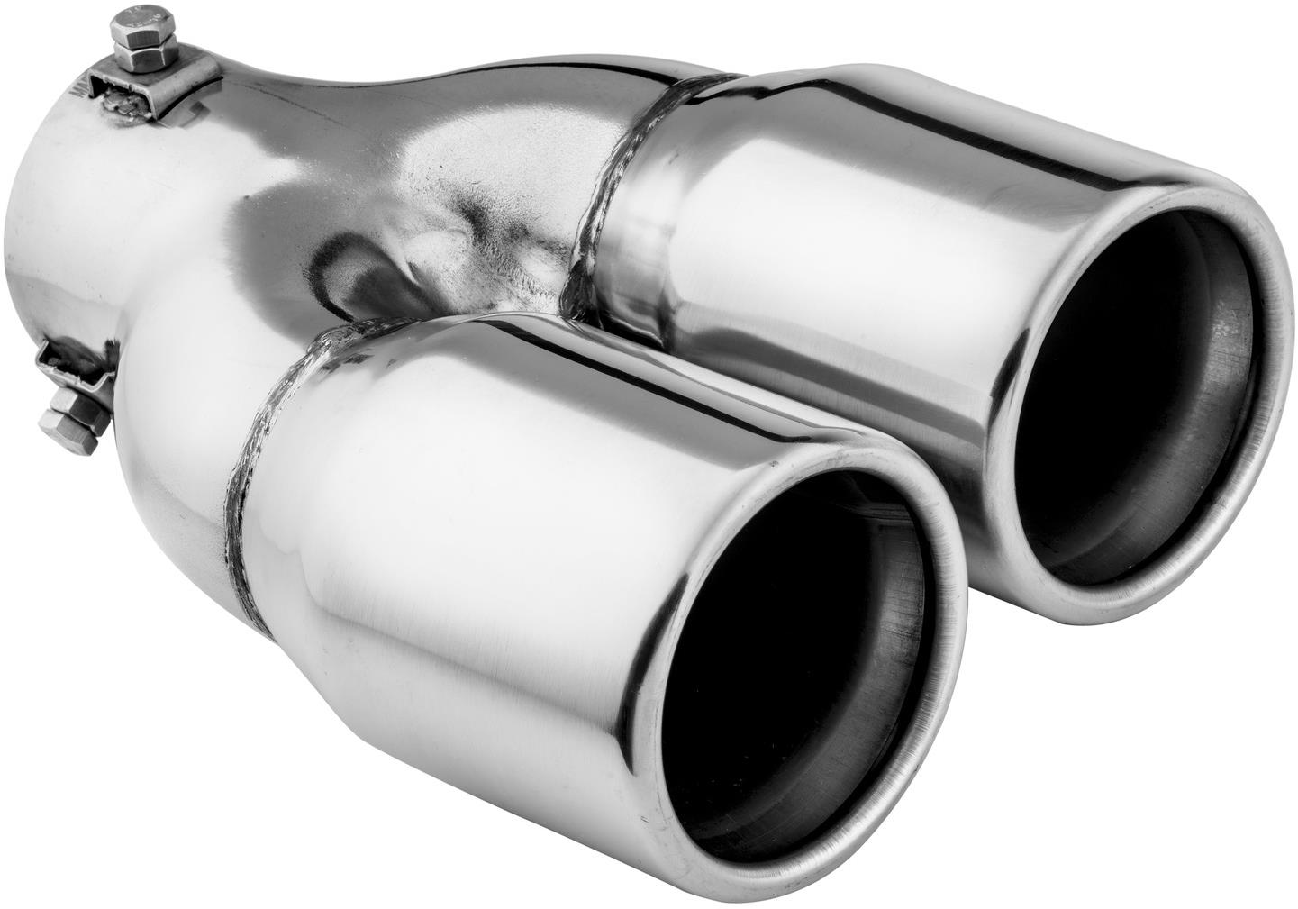 ASSO koncovka výfuku nerezová dvojitá kulatá, vnější průměr 2 × 76 mm, délka 210 mm