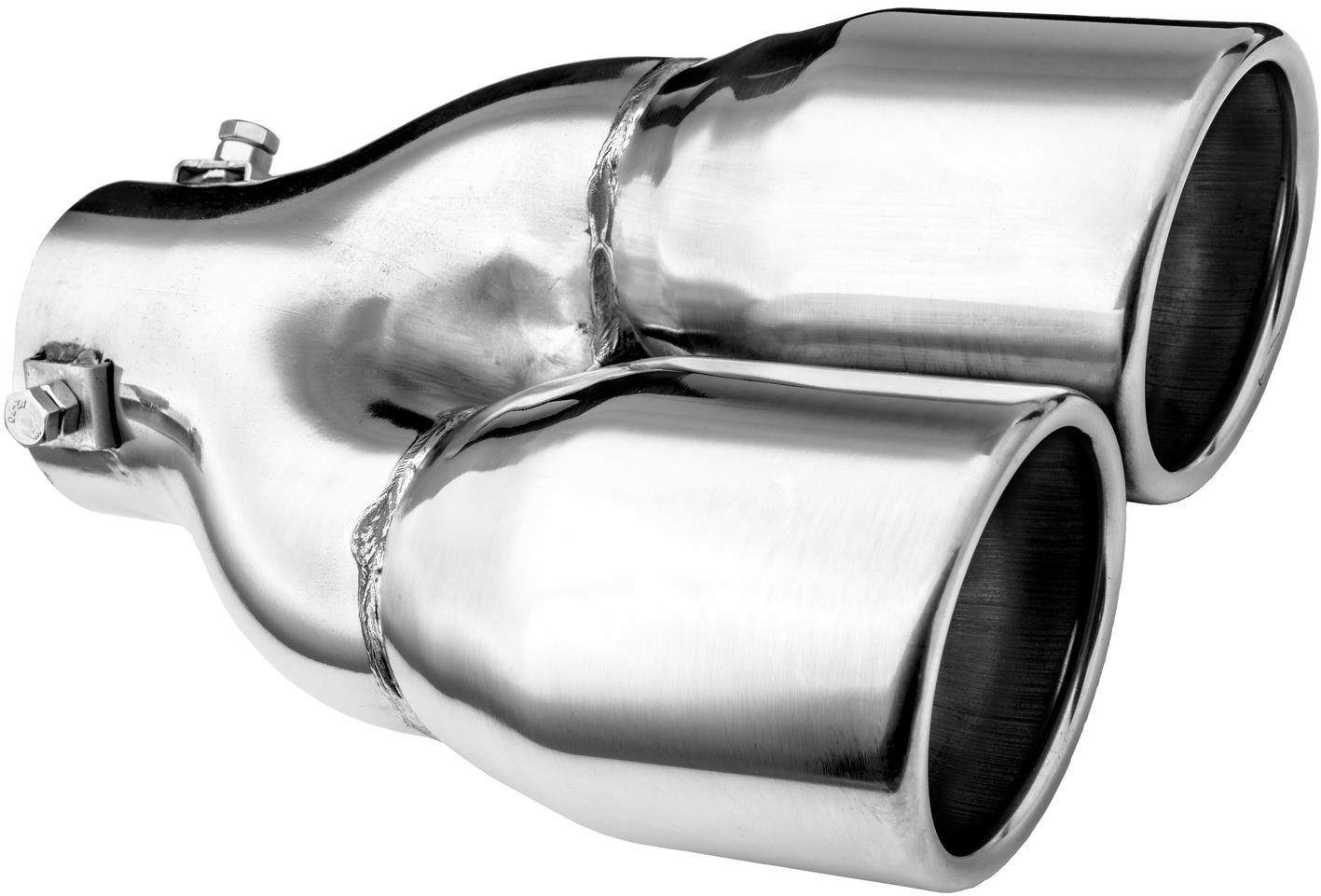 ASSO koncovka výfuku nerezová dvojitá kulatá, vnější průměr 2 × 80 mm, délka 210 mm