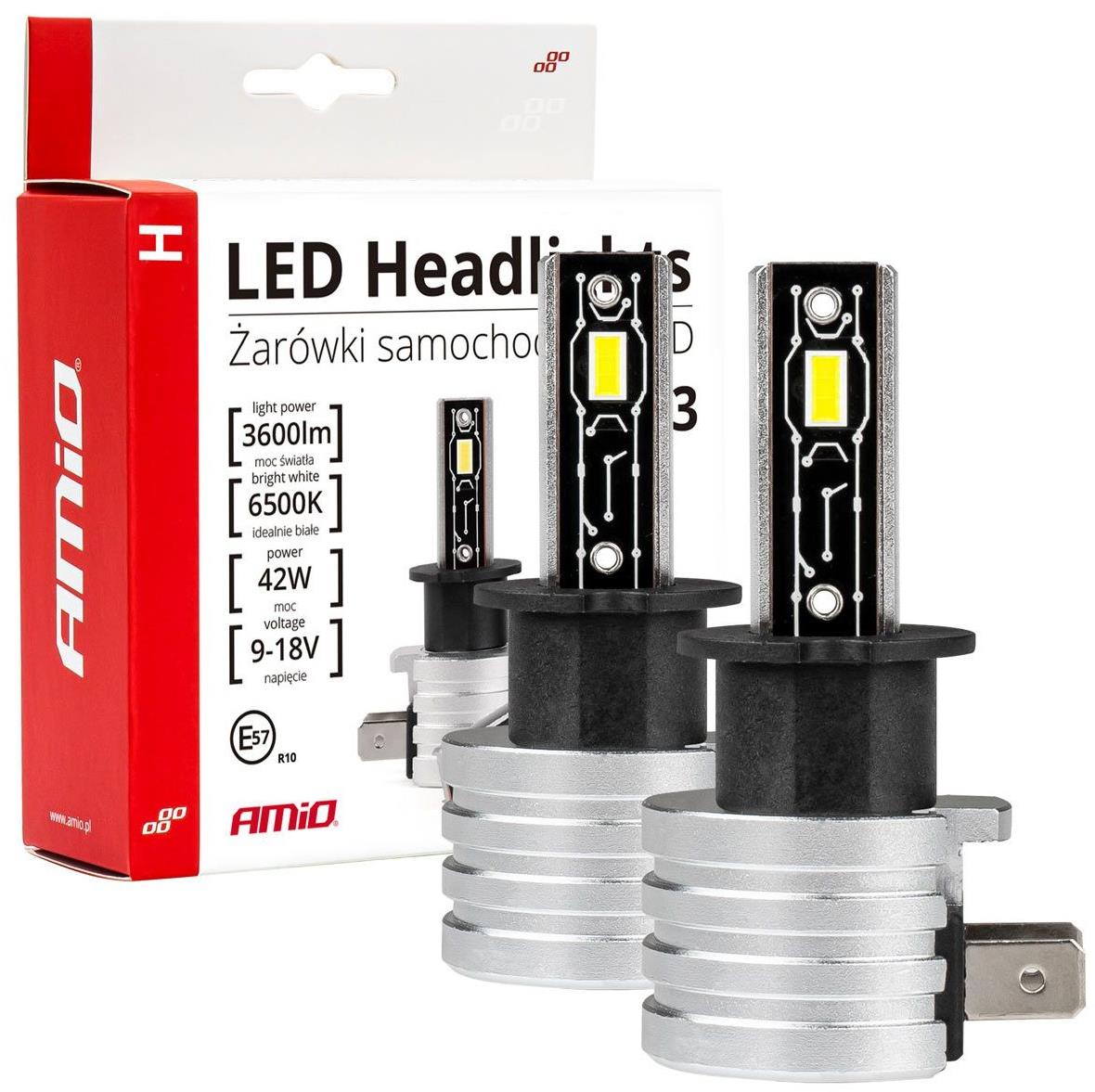 AMIO LED H3 2x21 W - bílá 5x1,5 W (patice PK22s), sada 2 ks
