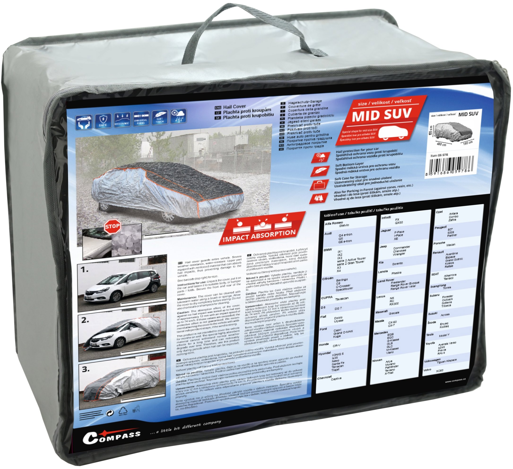 COMPASS Ochranná plachta proti kroupám MID SUV 480 × 195 × 155 cm