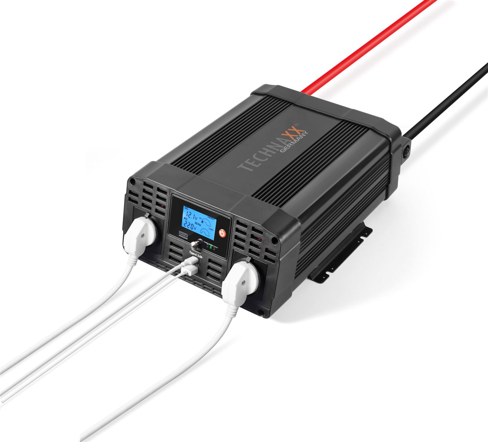 TECHNAXX měnič napětí 2000 W, DC 12 V na 2 × USB a 2 × 230 V (TE20)