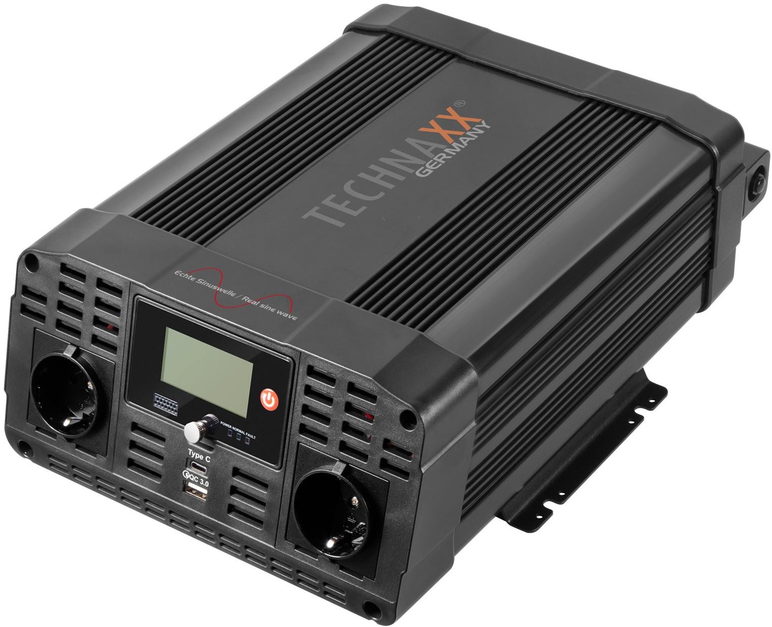 TECHNAXX měnič napětí 2000 W, DC 12 V na 2 × USB a 2 × 230 V, čistý sinus (TE22)