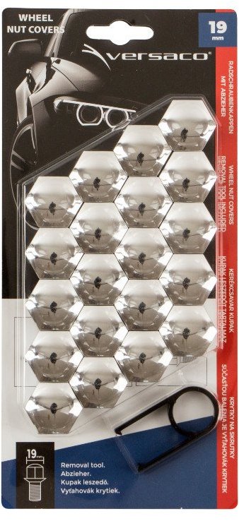 VERSACO Kryty šroubů kol 19 mm chrom, sada 20 ks