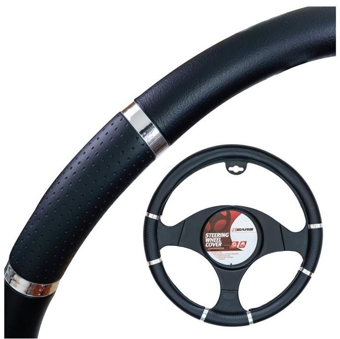 4CARS Potah volantu 37-39 cm chrom černý