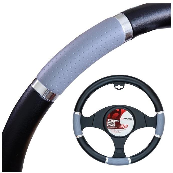 4CARS Potah volantu 37-39 cm chrom černo-šedý